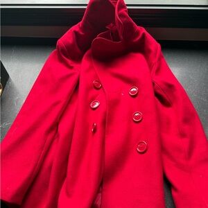 New York & Company Red Pea Coat Elegant Warmth